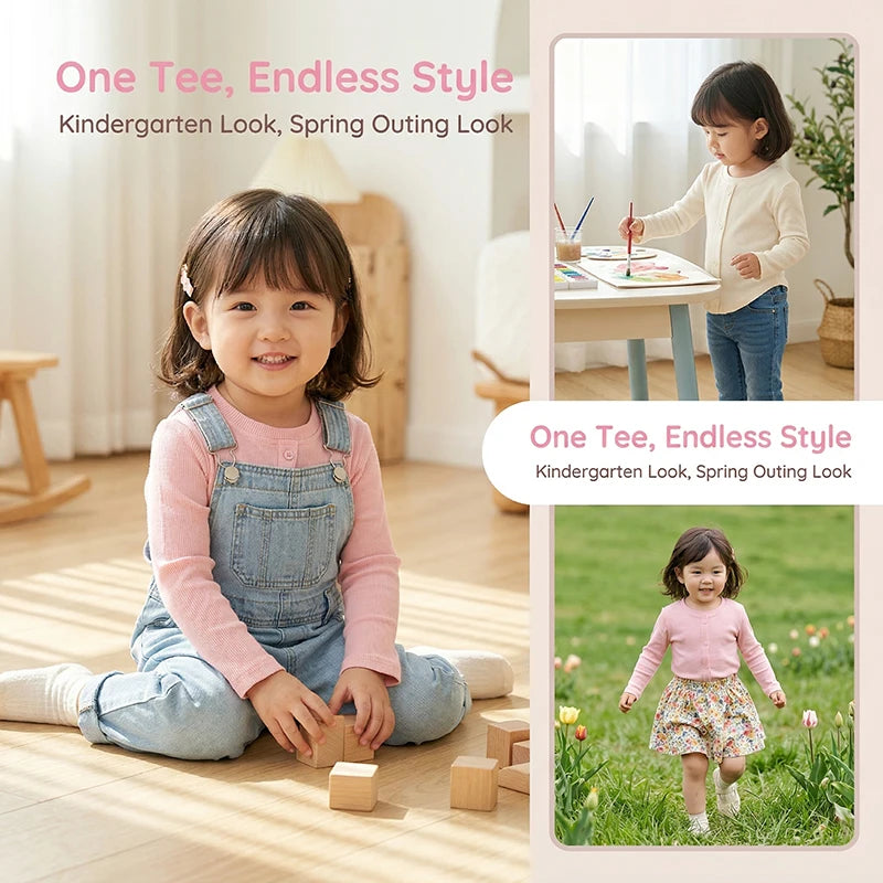 Spring New Children Solid Ribbed Tops Long Sleeve Breathable T-shirt Girls Basic Tee Kids Slim Casual Clothes