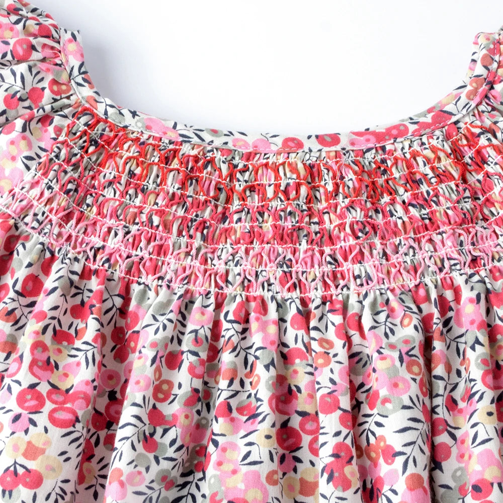 Floral Summer Dress for 1 2 3 4 5 6 Years Girls Smocking Design with Flying Sleeve Baby Toddler Daily Cute Clothes