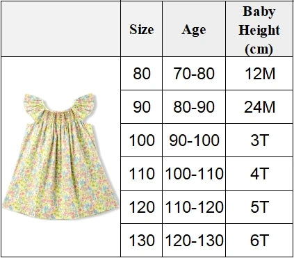 Floral Summer Dress for 1 2 3 4 5 6 Years Girls Smocking Design with Flying Sleeve Baby Toddler Daily Cute Clothes