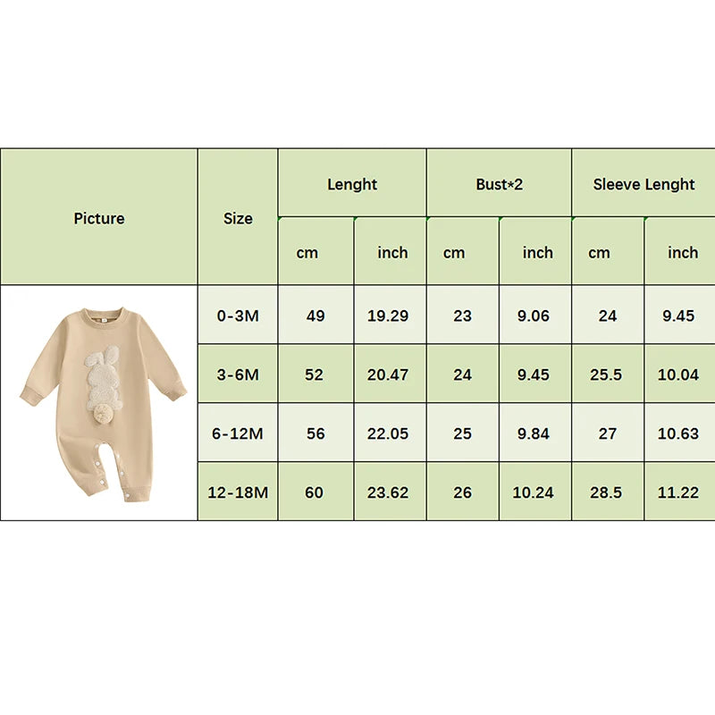 Citgeett Spring Easter Infant Baby Girls Boys Rompers Plush Bunny Embroidery Long Sleeve Jumpsuit Clothes