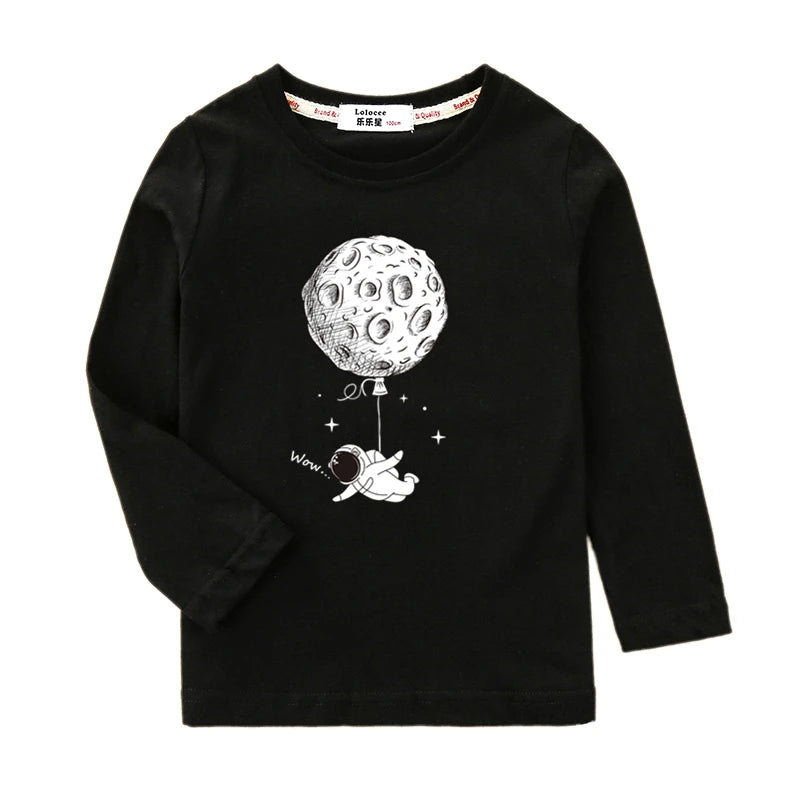 Boys Long Sleeved Shirt Astronaut Funny T-shirt Spring Autumn Cotton Clothes Kid Spaceman Fashion Tops