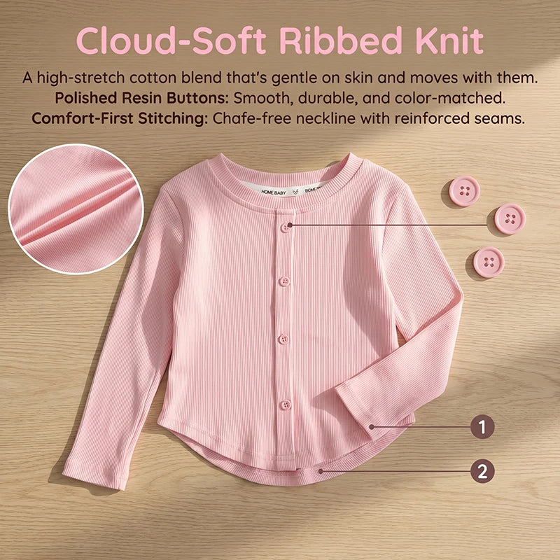 Spring New Children Solid Ribbed Tops Long Sleeve Breathable T-shirt Girls Basic Tee Kids Slim Casual Clothes