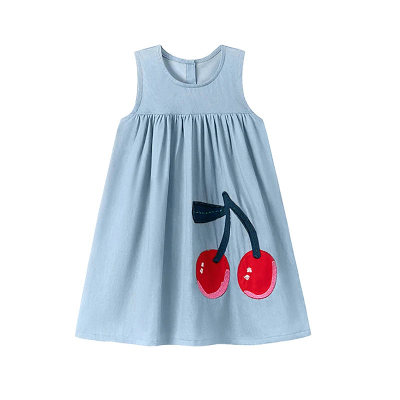 Little maven Children's Clothing Summer Baby Girls Sleeveless Dress Kids Clothes Vest Dress Fruit Cherry Girls Denim Dresses