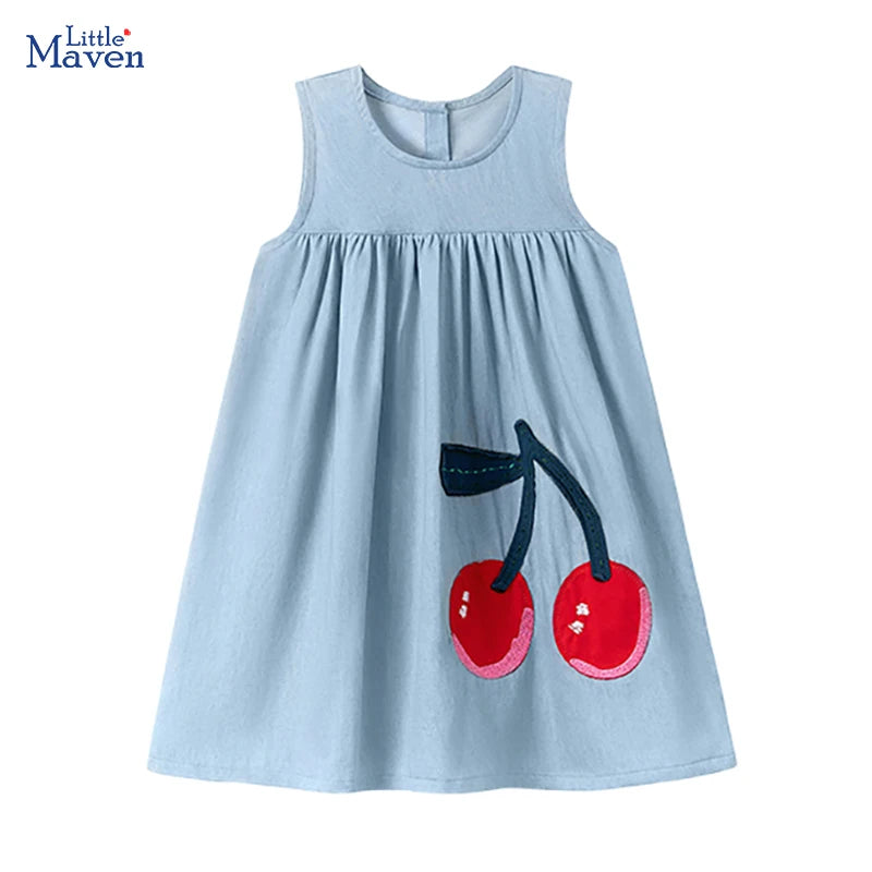 Little maven Children's Clothing Summer Baby Girls Sleeveless Dress Kids Clothes Vest Dress Fruit Cherry Girls Denim Dresses