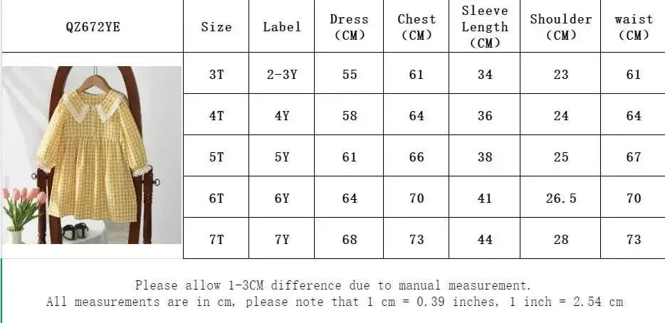 Autumn 3-7 Years Girls Fashion New Long Sleeve Plaid Print Loose Dress 1 Pc Kids Casual Wear Fashion Sweet Cute Clothes