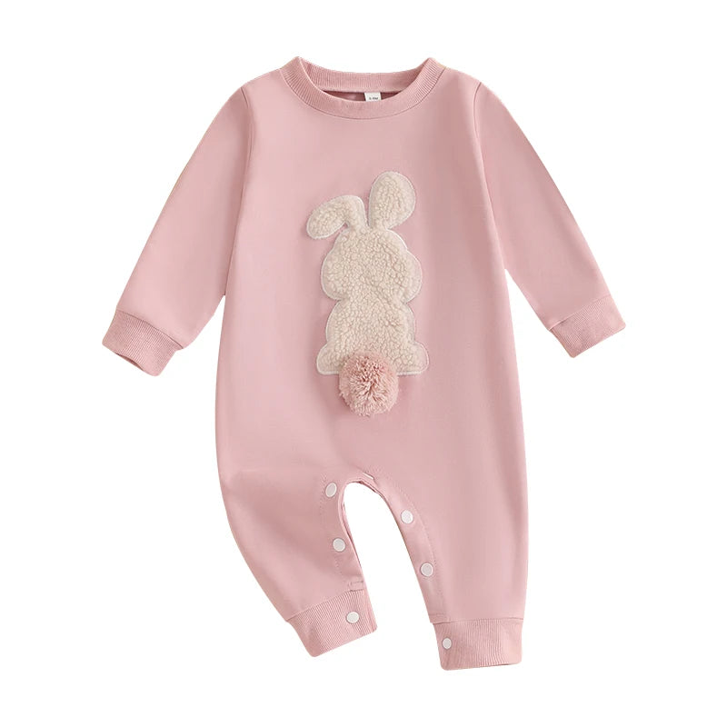 Citgeett Spring Easter Infant Baby Girls Boys Rompers Plush Bunny Embroidery Long Sleeve Jumpsuit Clothes