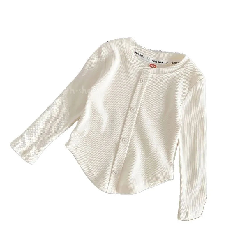 Spring New Children Solid Ribbed Tops Long Sleeve Breathable T-shirt Girls Basic Tee Kids Slim Casual Clothes