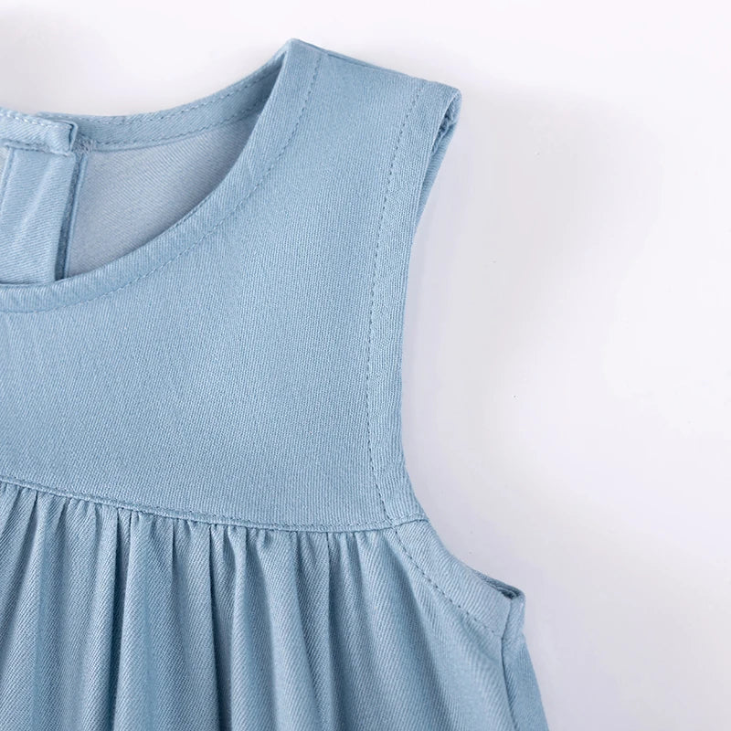 Little maven Little Girls Sleeveless Dresses Summer Children Casual Dresses Cherry Denim Dresses for Kids Clothes Holiday Gifts