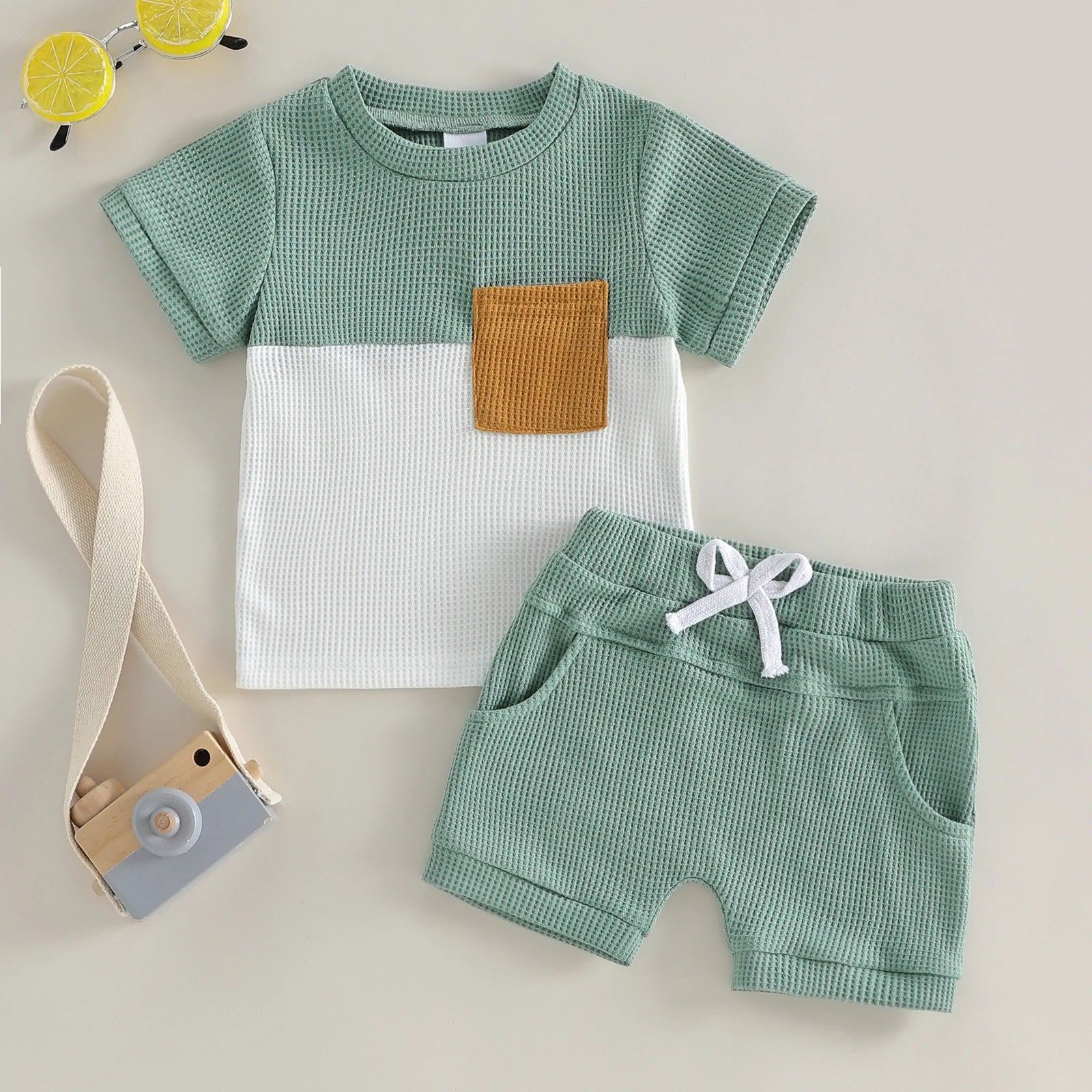 Infant Boy Casual Summer Clothes Set with Printed T-shirt and Elastic Waist Shorts for Toddler Boys 2 Piece Outfit