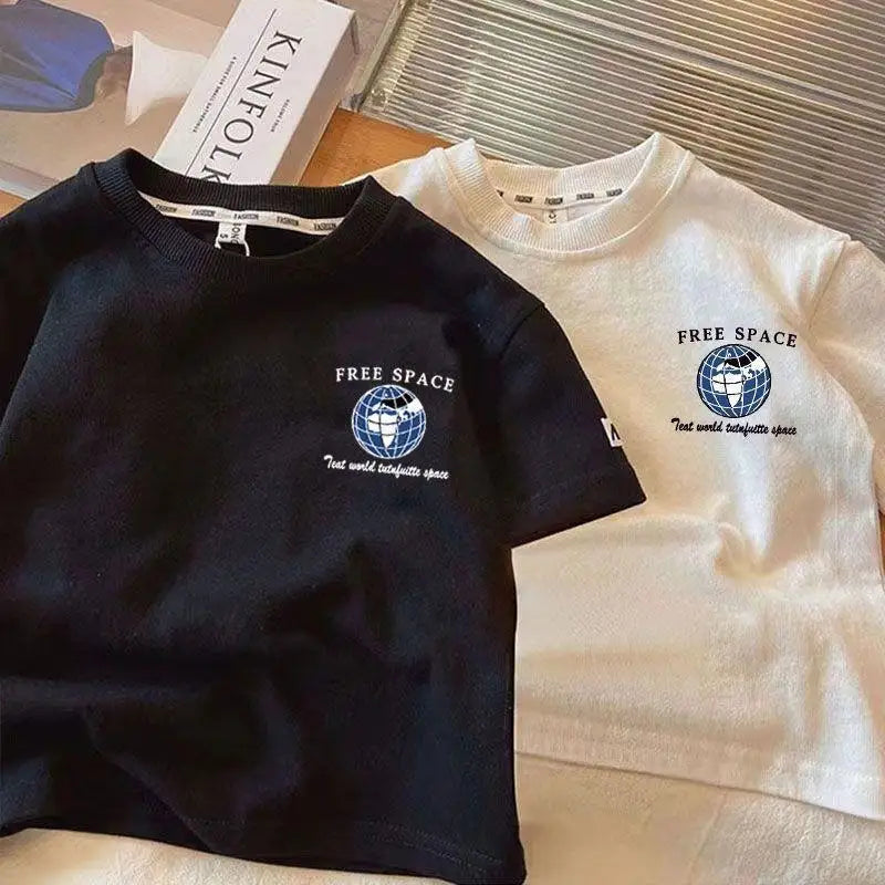 Kids Boy Space Pattern T Shirt Children Short-Sleeved Trendy Tees Clothes Baby Summer Popular Crewneck Loose T-Shirts Tops 1-7T