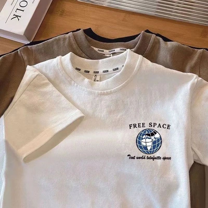 Kids Boy Space Pattern T Shirt Children Short-Sleeved Trendy Tees Clothes Baby Summer Popular Crewneck Loose T-Shirts Tops 1-7T