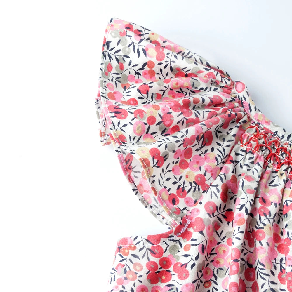 Floral Summer Dress for 1 2 3 4 5 6 Years Girls Smocking Design with Flying Sleeve Baby Toddler Daily Cute Clothes