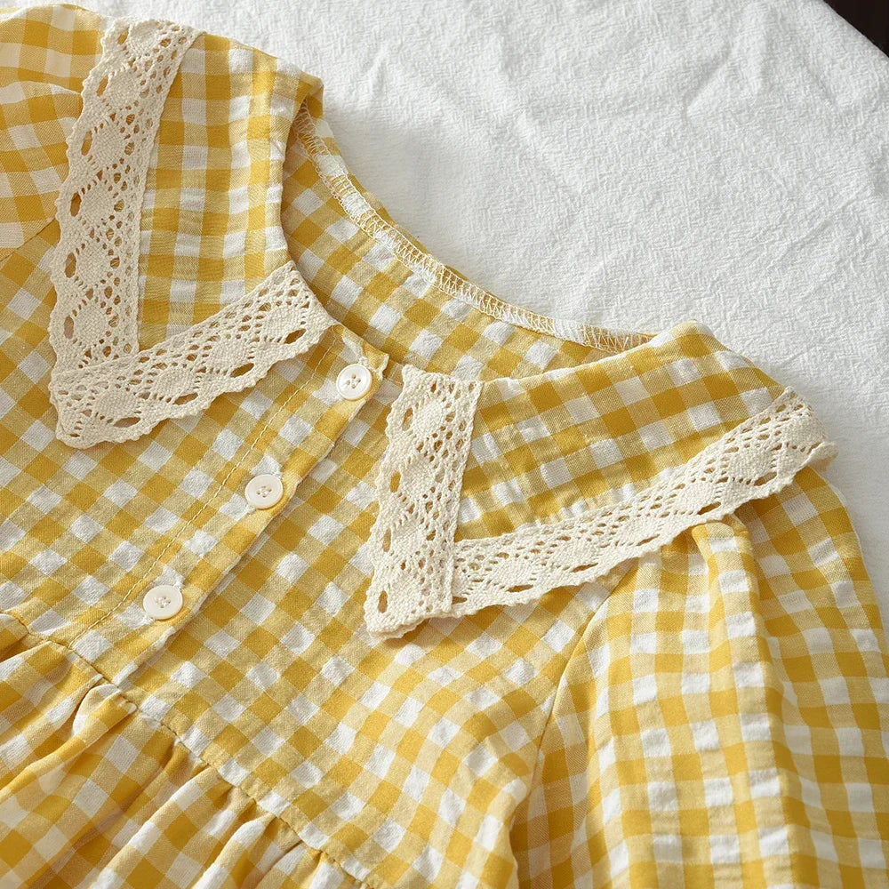 Autumn 3-7 Years Girls Fashion New Long Sleeve Plaid Print Loose Dress 1 Pc Kids Casual Wear Fashion Sweet Cute Clothes