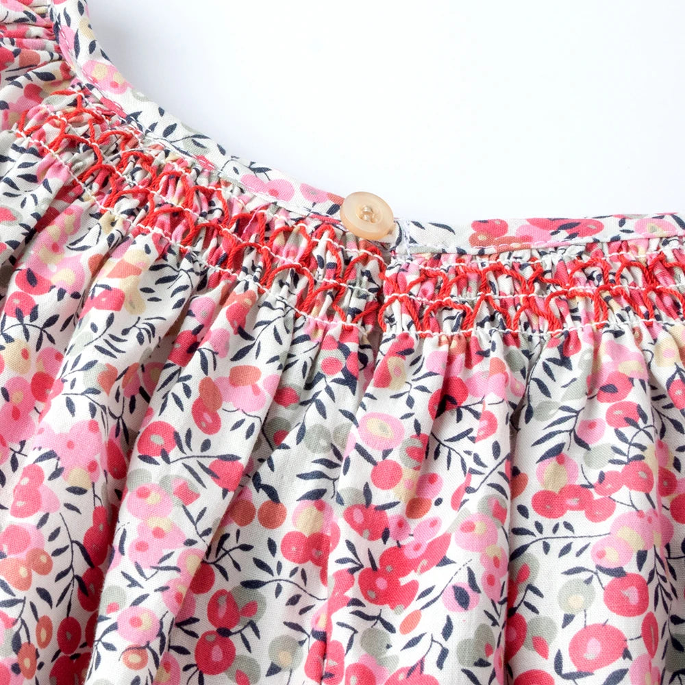 Floral Summer Dress for 1 2 3 4 5 6 Years Girls Smocking Design with Flying Sleeve Baby Toddler Daily Cute Clothes