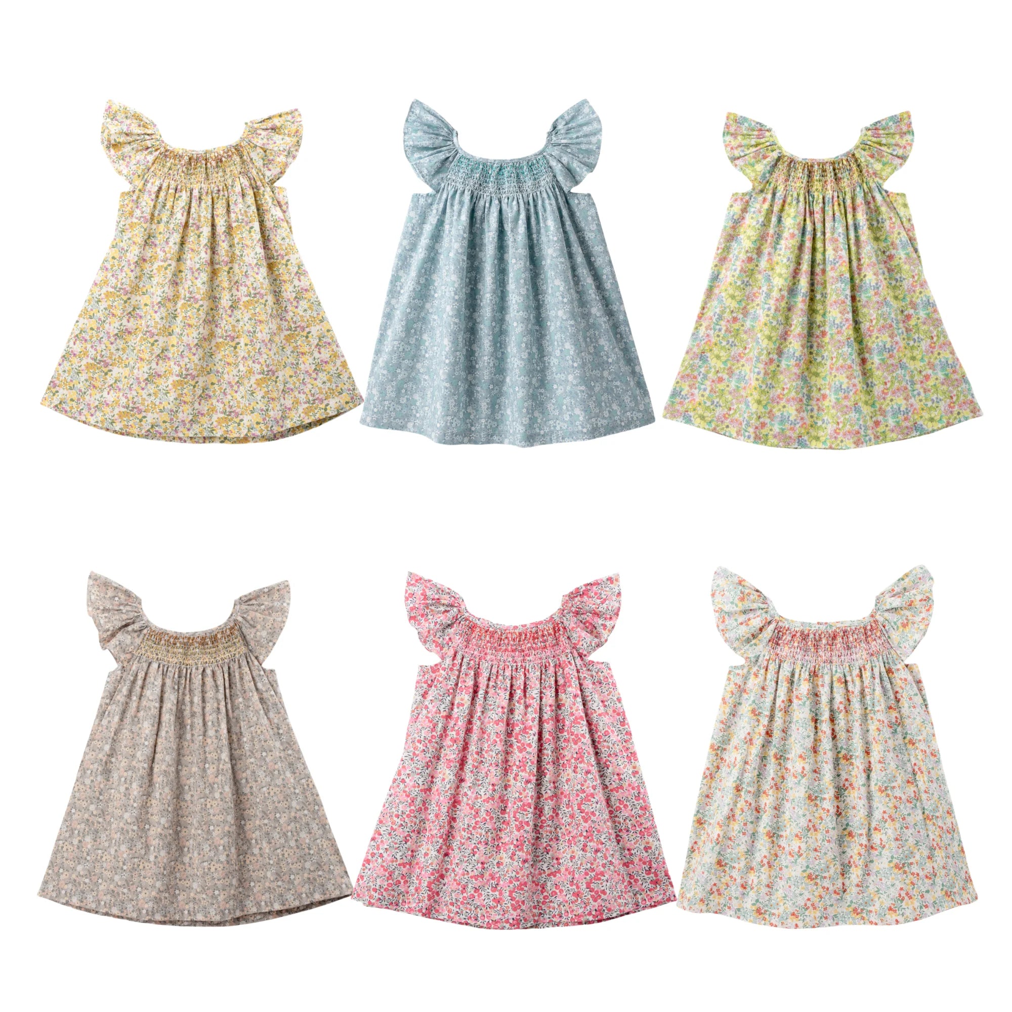 Floral Summer Dress for 1 2 3 4 5 6 Years Girls Smocking Design with Flying Sleeve Baby Toddler Daily Cute Clothes