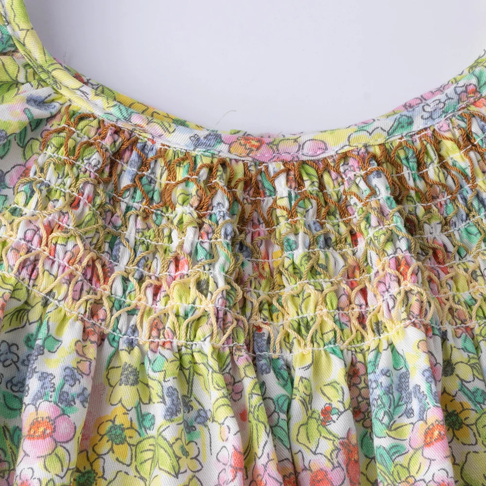 Floral Summer Dress for 1 2 3 4 5 6 Years Girls Smocking Design with Flying Sleeve Baby Toddler Daily Cute Clothes