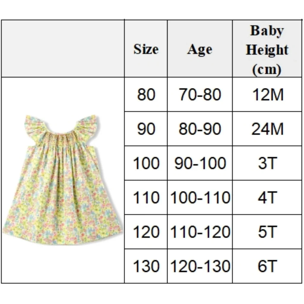 Floral Summer Dress for 1 2 3 4 5 6 Years Girls Smocking Design with Flying Sleeve Baby Toddler Daily Cute Clothes